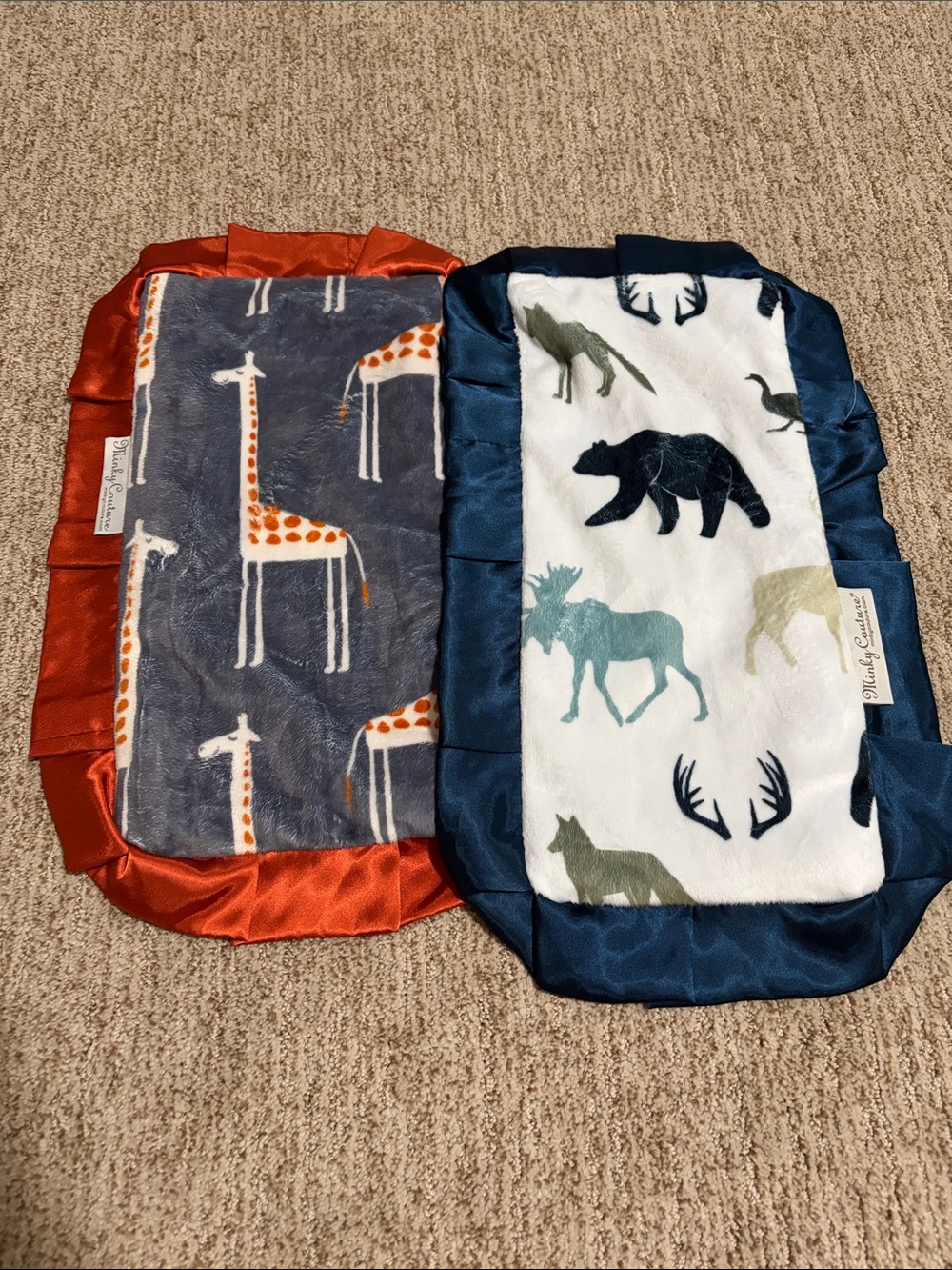 Plush Baby Lovey Blanket with Satin Trim - Navy & Orange
